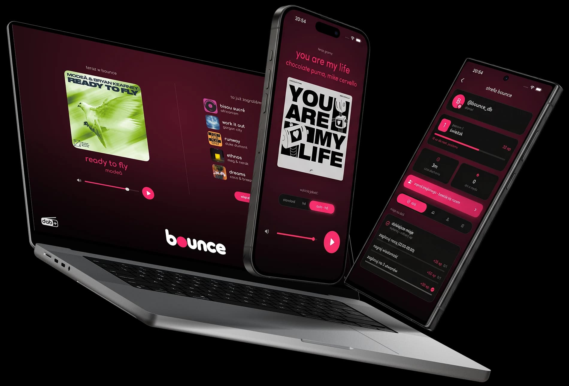 bounce na laptopie, iPhone i Androidzie